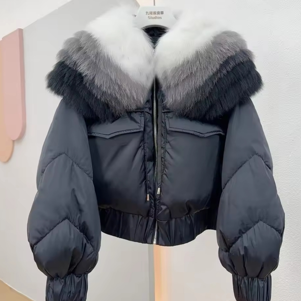 White Goose Down Coat Real Fox Fur Collar Coat Thick Fashion 2025 New Winter - Picture 2 of 12
